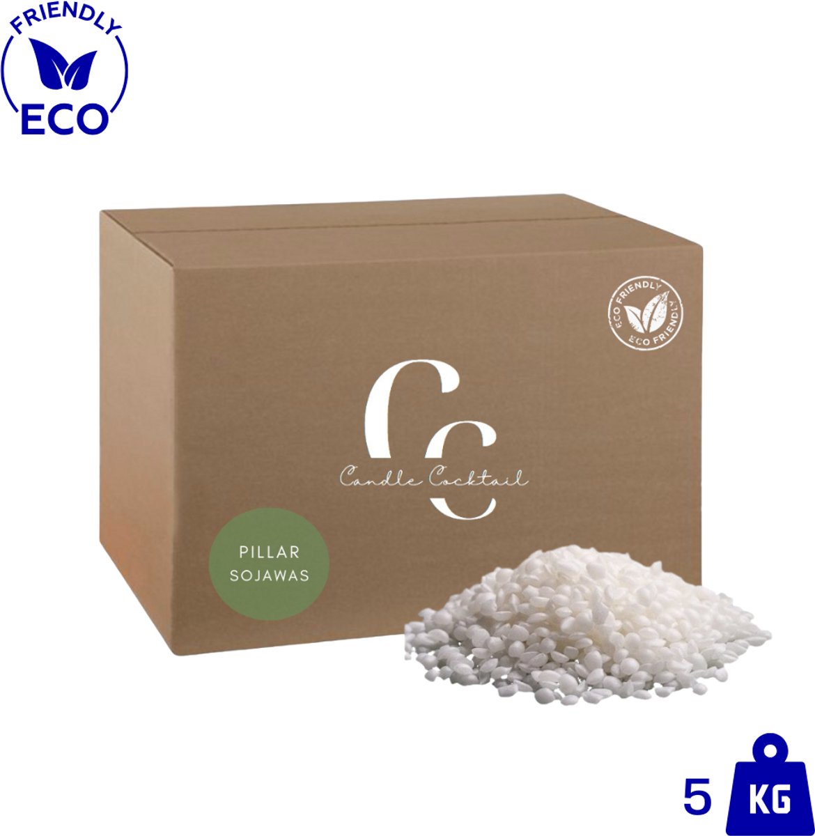 Candle Cocktail® Kwalitatieve Stevige 100% Ecologische Pillar Sojawas | 5 KG |Voor Vrijstaande Kaarsen | Gietwas | Smeltpunt 50°C | Kaarsen Gieten | Vegan | Mallen Kaarsen | Soy wax | Soyawas | Kaarsenwas